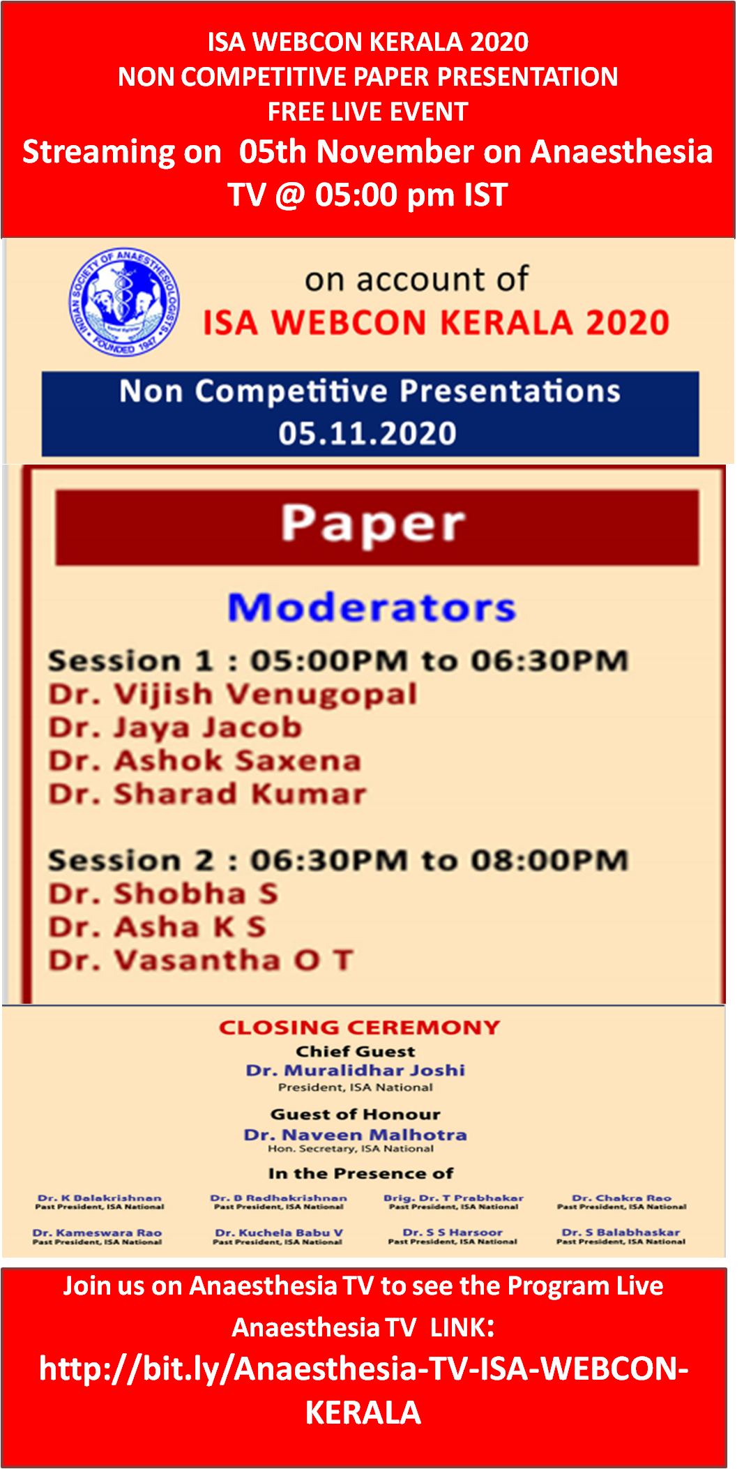 ISA WEBCON KERALA 2020 NON COMPETITIVE PAPER PRESENTATION on  05th November @ 05:00 pm IST