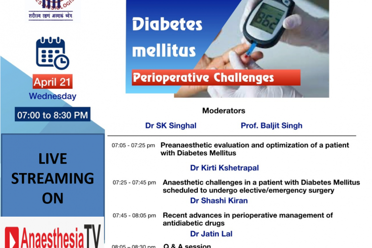 INDIAN COLLEGE OF ANESTHESIOLOGISTS ( ICA ) Presents Webinar on “DIABETES MELLITUS PERIOPERATIVE CHALLENGES”