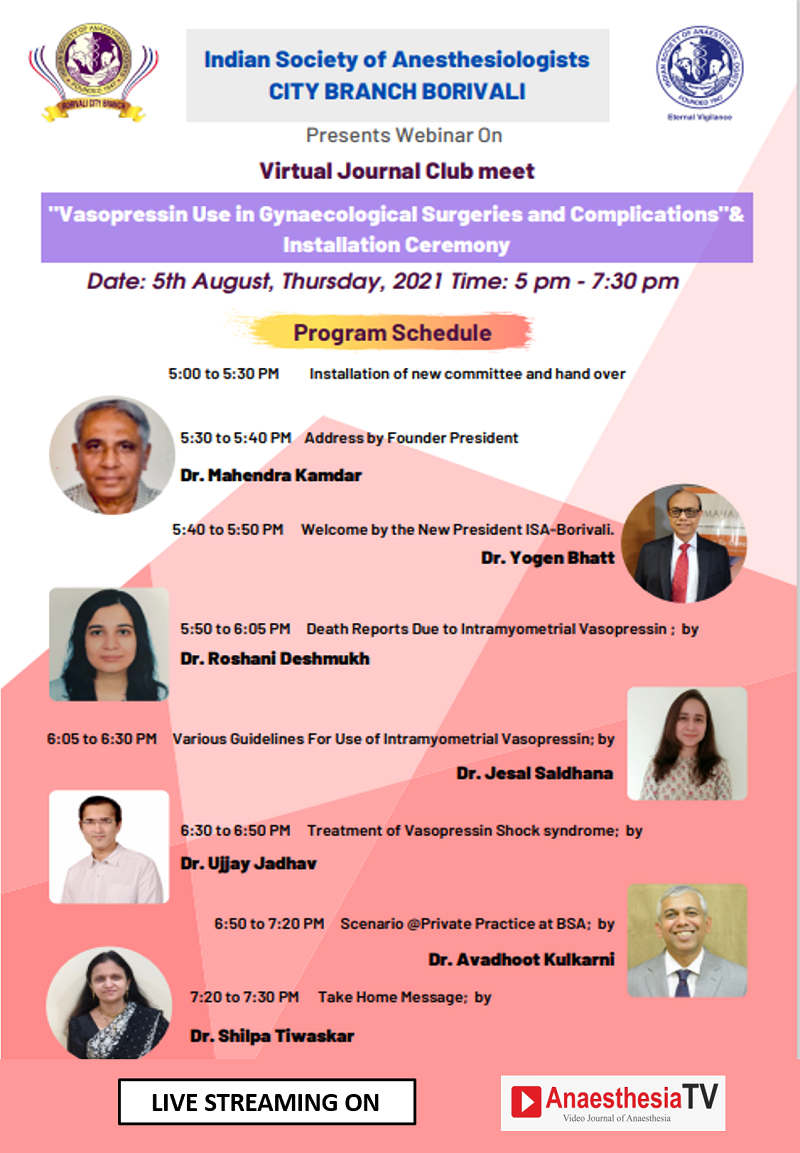 “VASOPRESSIN USE IN GYNAECOLOGICAL SURGERIES AND  COMPLICATIONS ”  & INSTALLATION CEREMONY