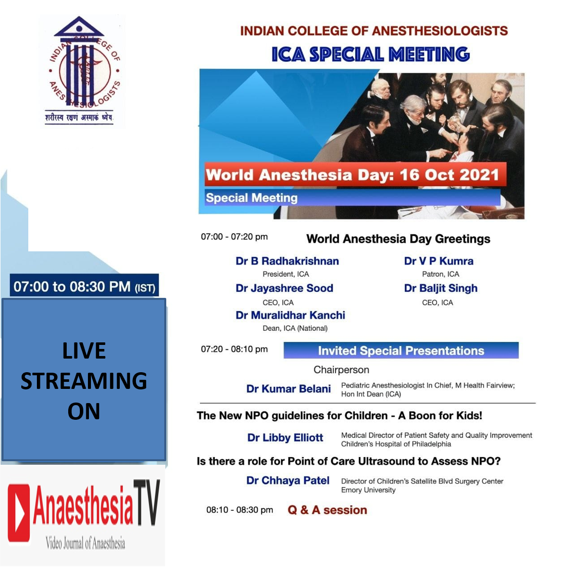 On Occasion of World Anaesthesia Day (16th Oct 2021) : Special Meeting